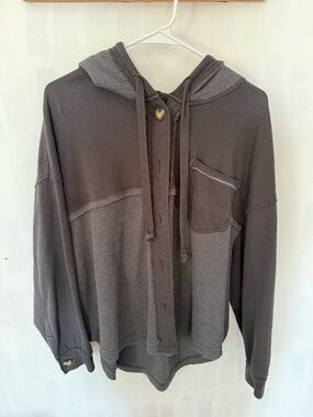 American Eagle Outfitters Charcoal Waffle-Knit Hooded Pullover